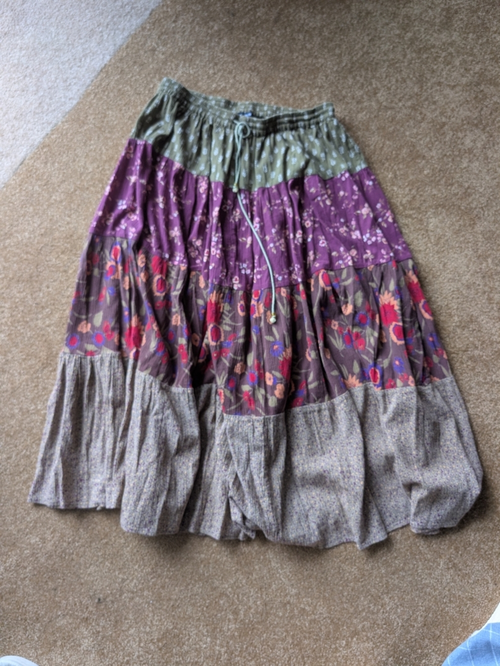 Sag Harbor Bohemian Tiered Floral Maxi Skirt - Purple & Olive